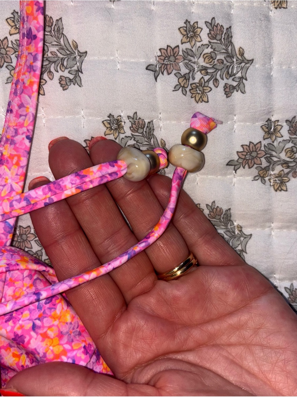 Kulani kini Pink Floral Textured Triangle Bikini top large - Picture 5 of 6